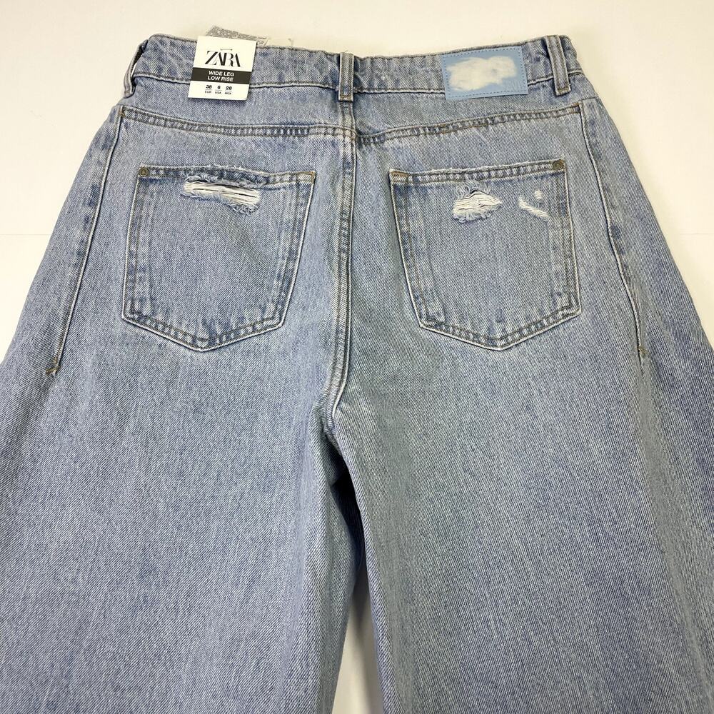 NEW ZARA Wide Leg Low Rise Jeans Size 6 Distressed - Picture 10 of 16